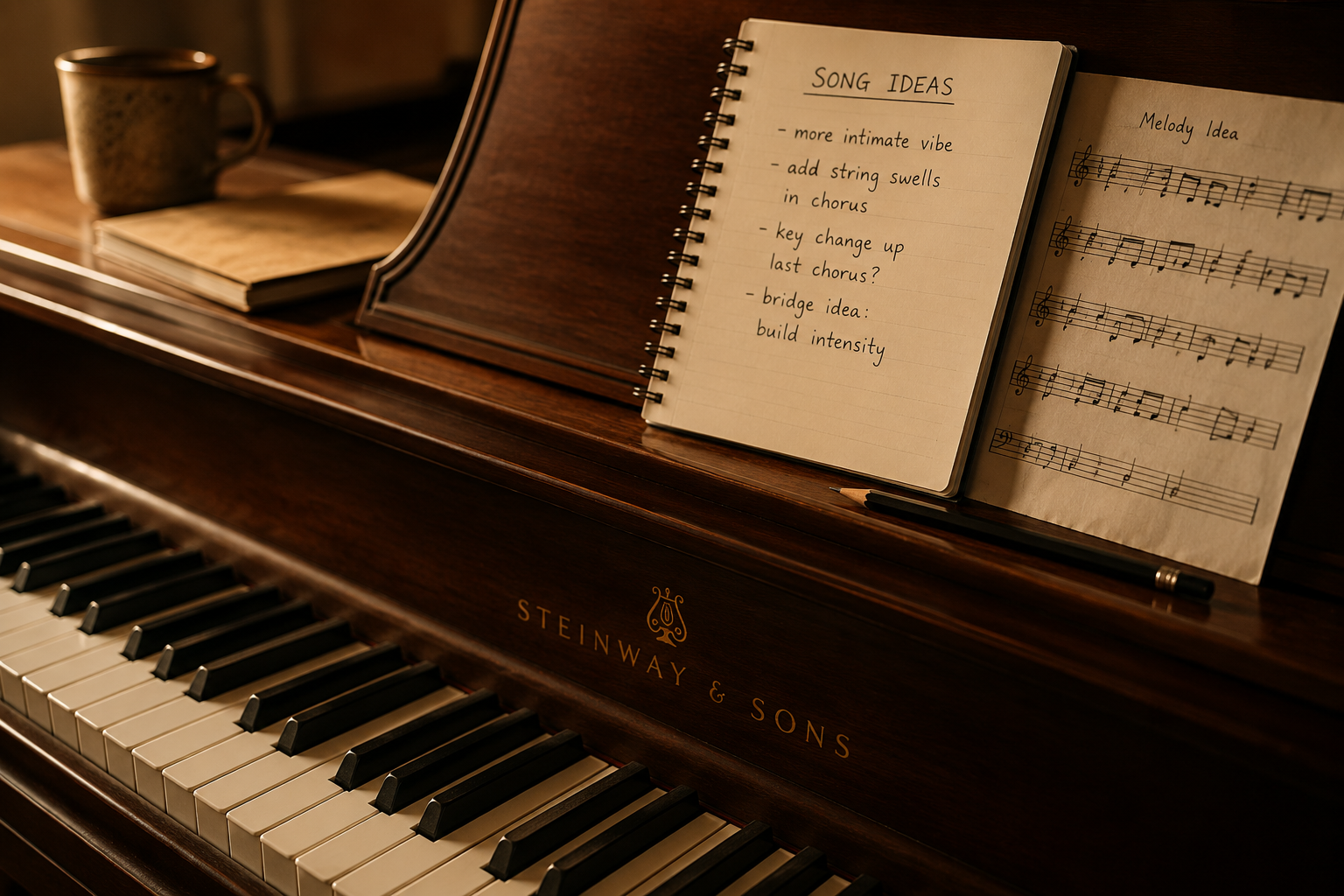 Piano and songwriting notebook